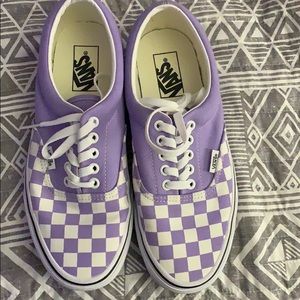 Purple checkered lace up vans
